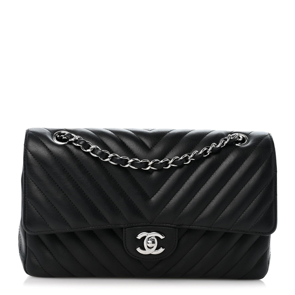 Lambskin Chevron Quilted Medium Double Flap Black At My store