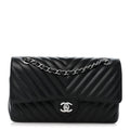 Lambskin Chevron Quilted Medium Double Flap Black At My store