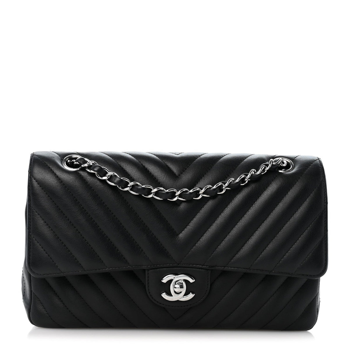 Lambskin Chevron Quilted Medium Double Flap Black At My store