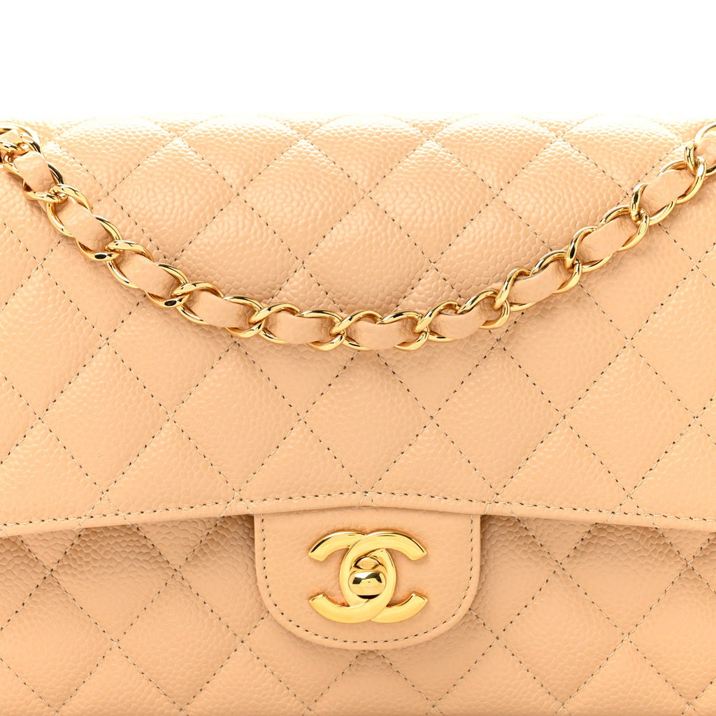 Caviar Quilted Medium Double Flap Beige At My store