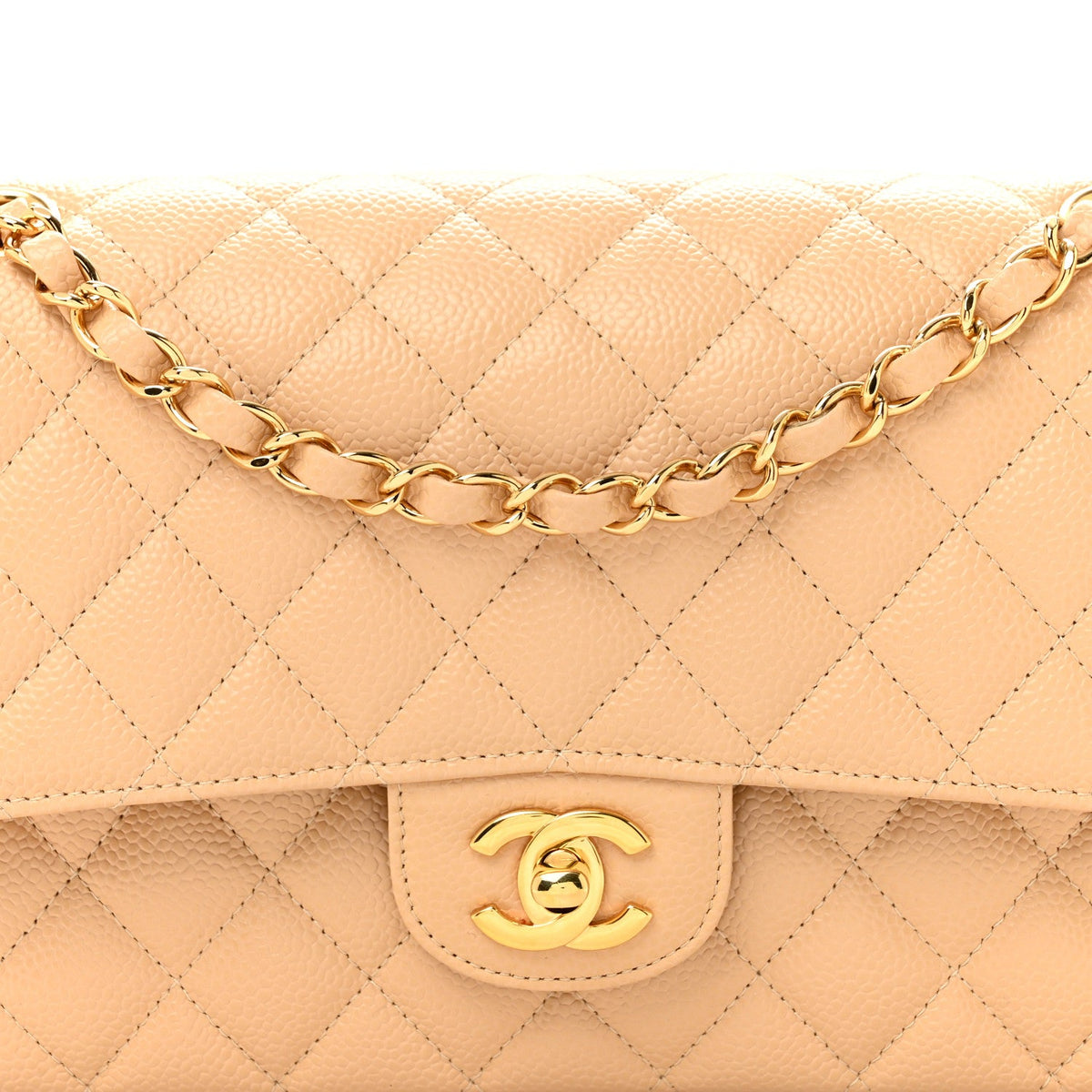 Caviar Quilted Medium Double Flap Beige At My store