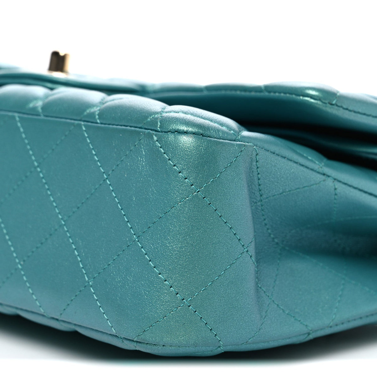 Iridescent Caviar Quilted Medium Double Flap Green At My store