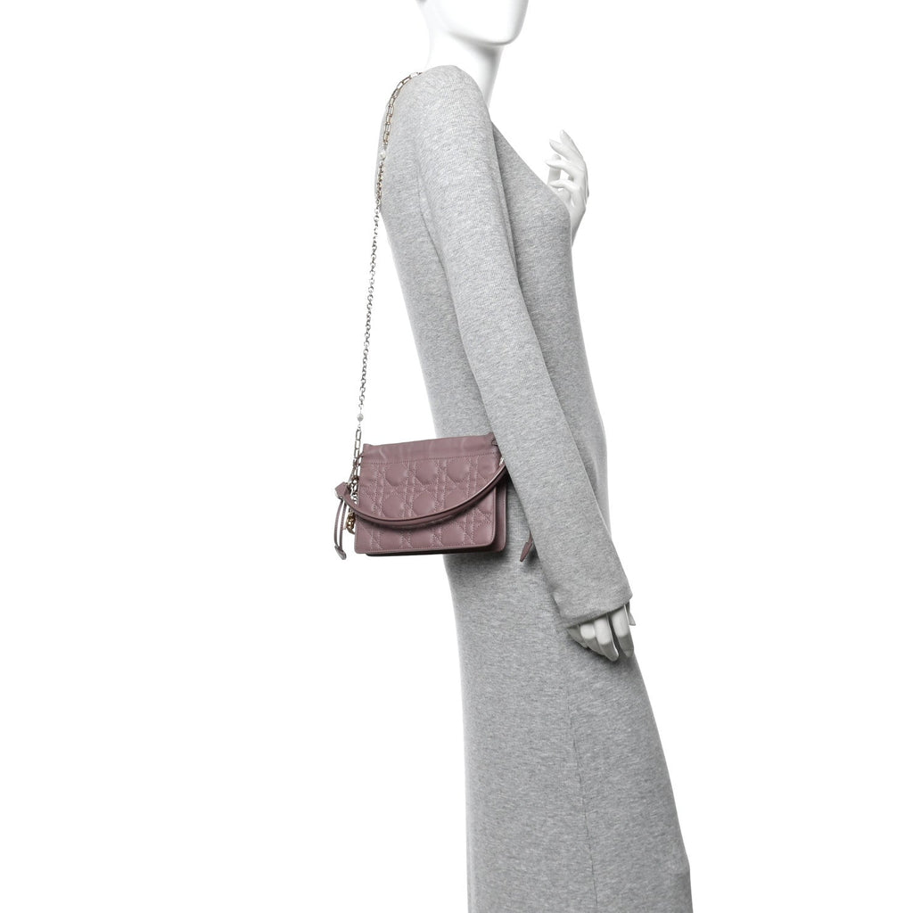 Lambskin Cannage Milly Mini Drawstring Bag Pink Peony AT My store