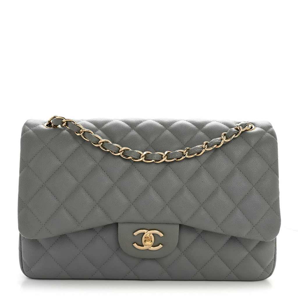 Caviar Quilted Jumbo Double Flap Grey At My store