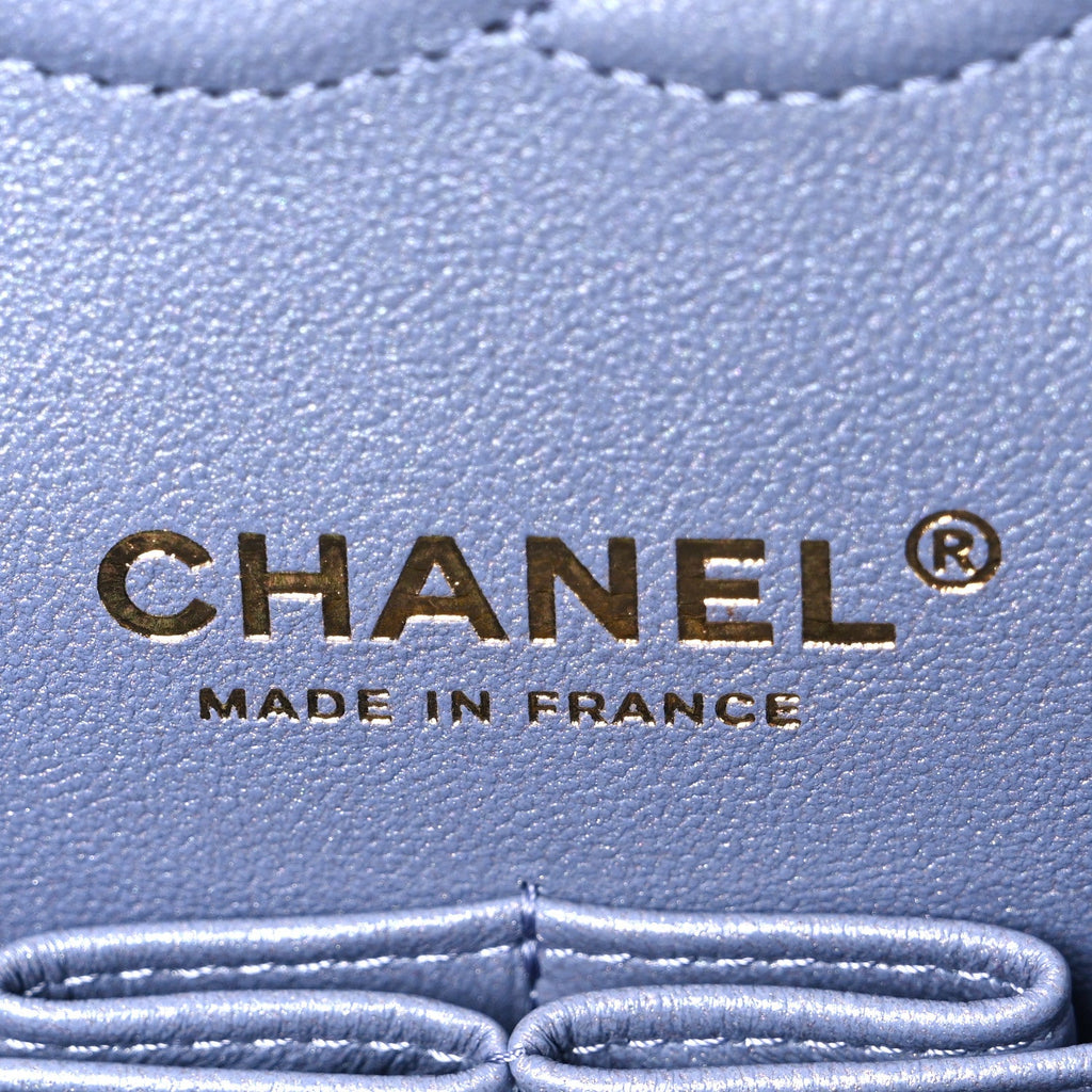 Iridescent Lambskin Quilted Medium Double Flap Light Purple At My store
