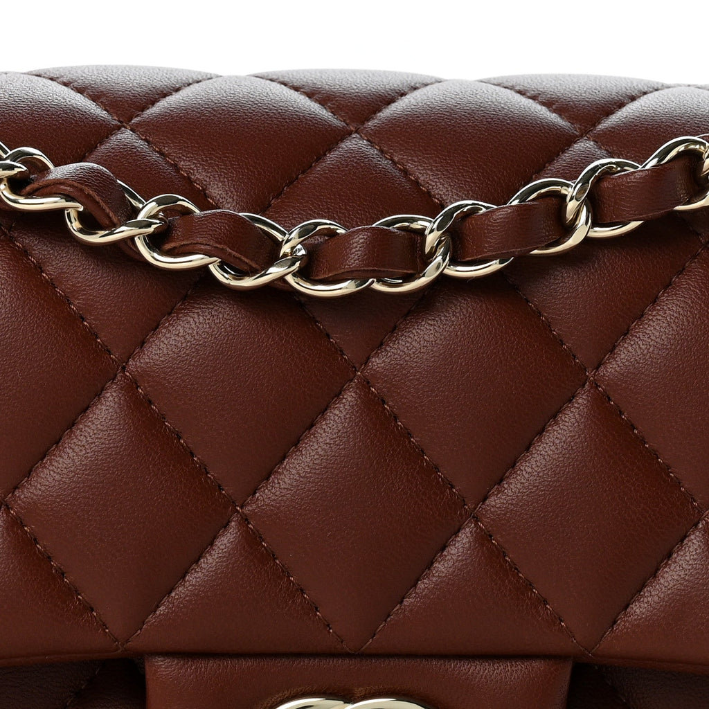 Lambskin Quilted Small Double Flap Dark Brown At My store