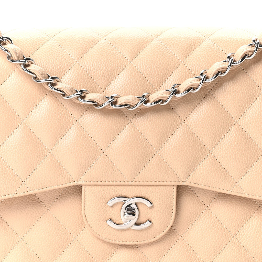 Caviar Quilted Jumbo Double Flap Beige Clair At My store