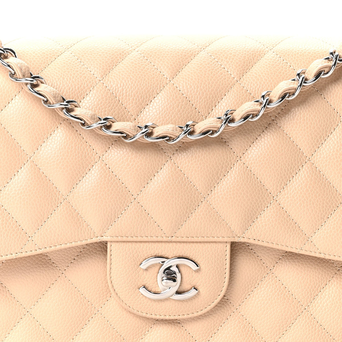 Caviar Quilted Jumbo Double Flap Beige Clair At My store