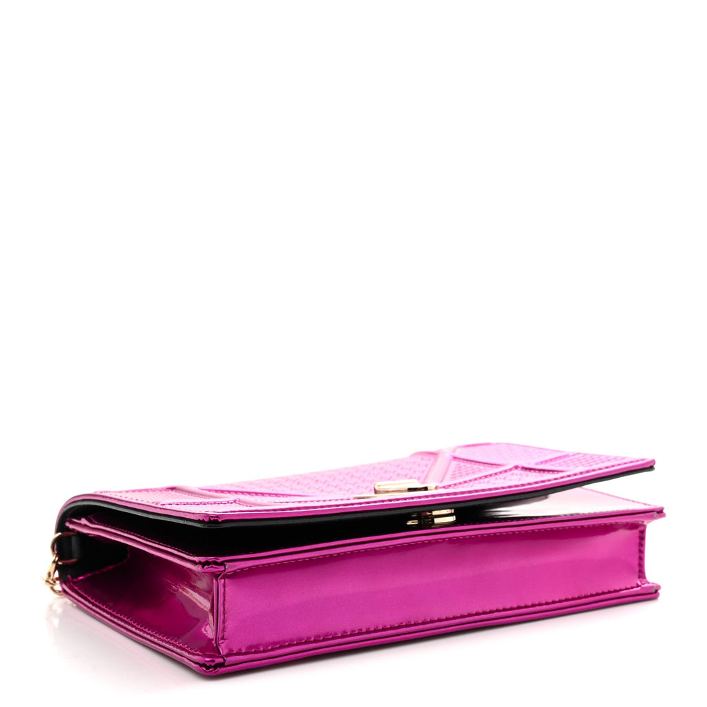 Metallic Patent Micro-Cannage Diorama Wallet on Chain Pouch Pink AT My store