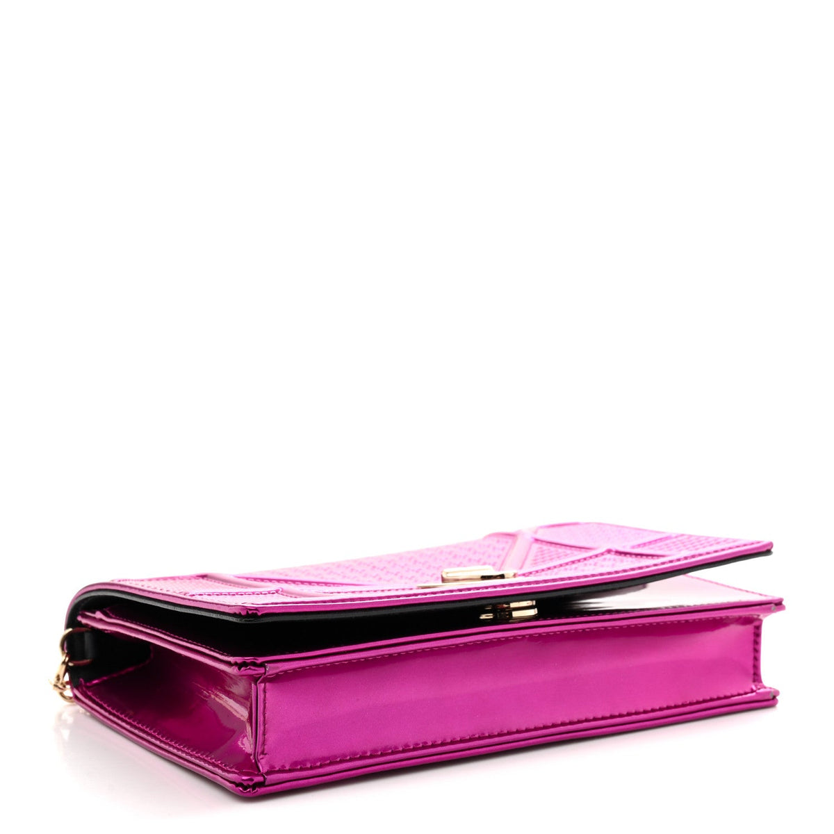 Metallic Patent Micro-Cannage Diorama Wallet on Chain Pouch Pink AT My store