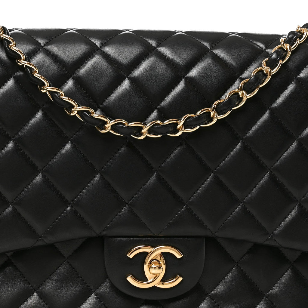 Lambskin Quilted Maxi Double Flap Black At My store