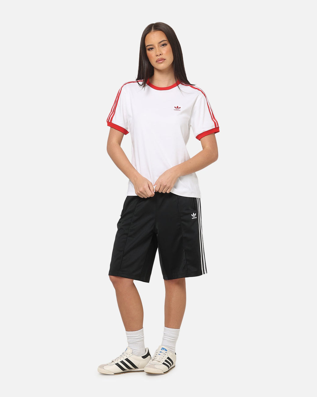 Best-Selling Adidas Women's 3 Stripe T-Shirt White/Red