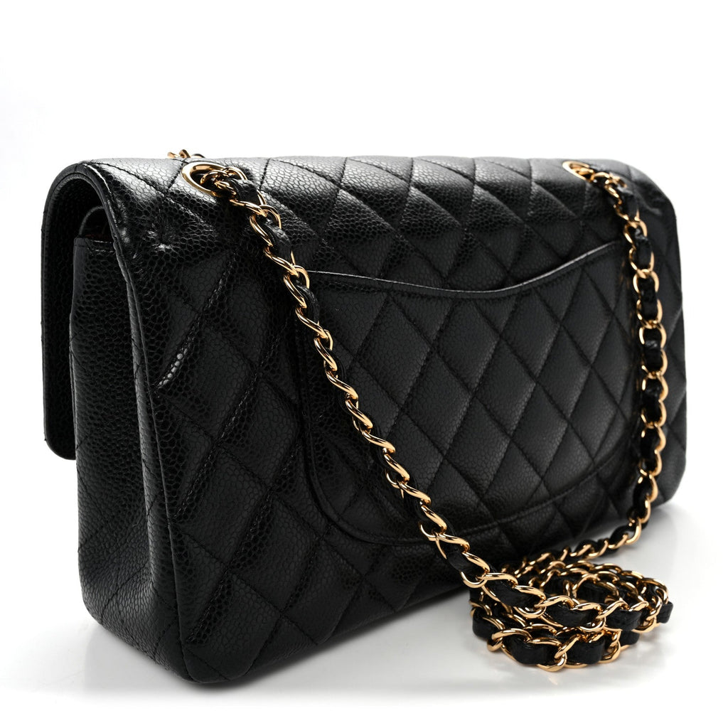 Caviar Quilted Medium Double Flap Black At My store