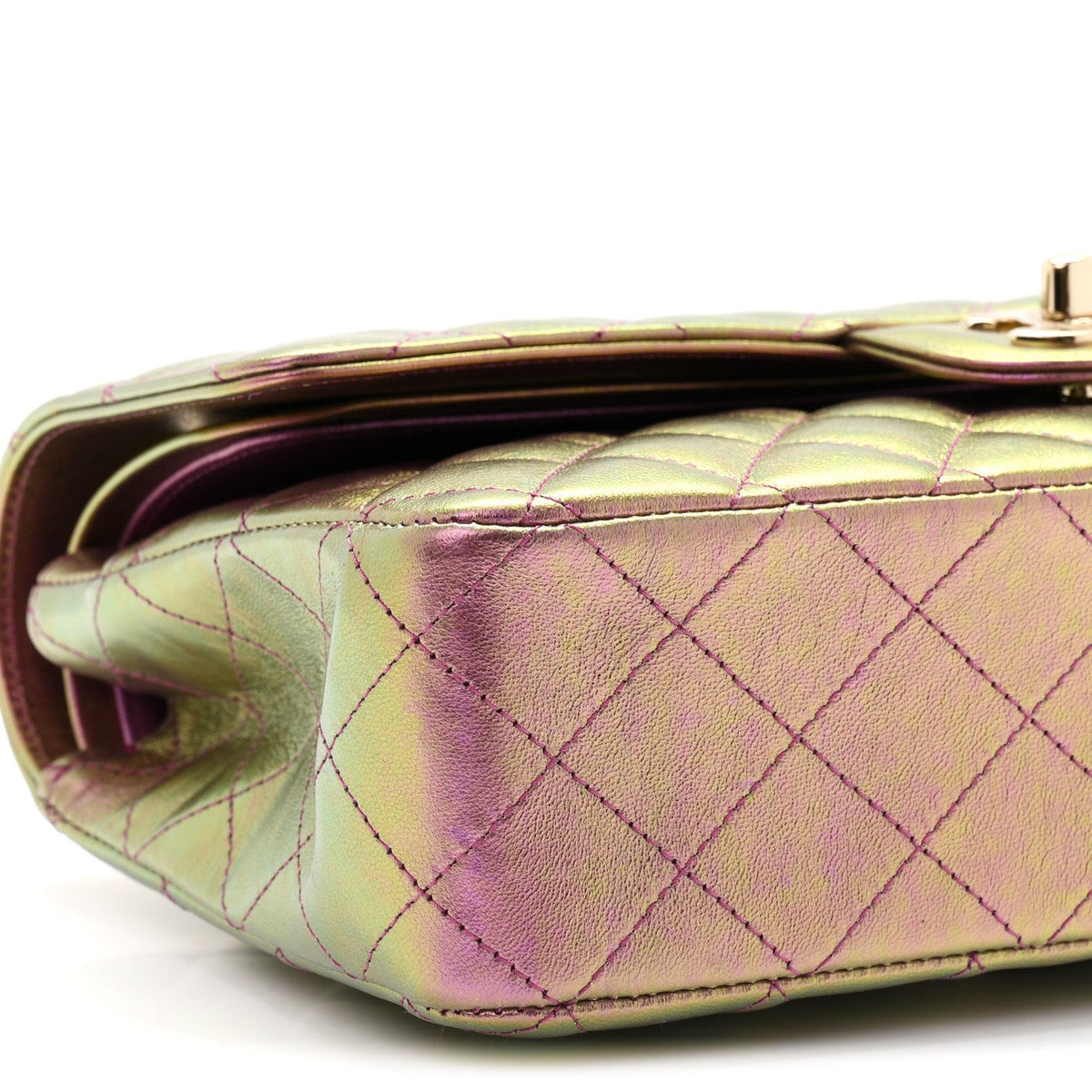 Iridescent Lambskin Quilted Medium Double Flap Purple At My store