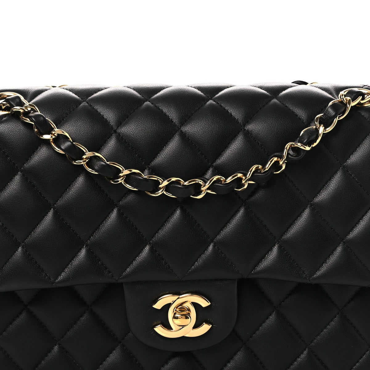 Lambskin Quilted Medium Double Flap Black At My store