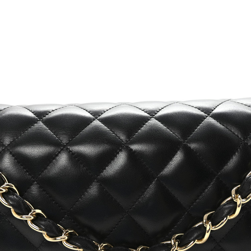 Lambskin Quilted Jumbo Double Flap  Black At My store