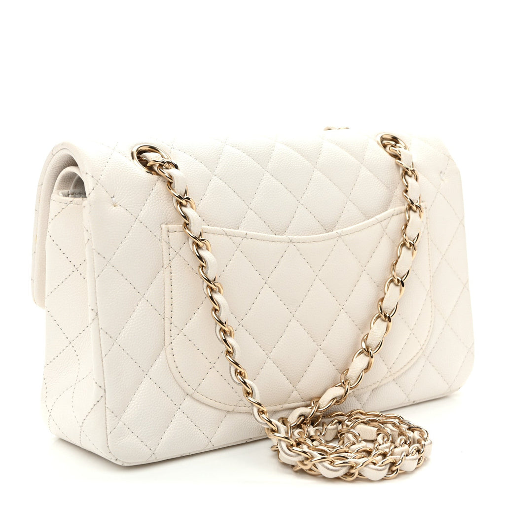 Caviar Quilted Small Double Flap White At My store