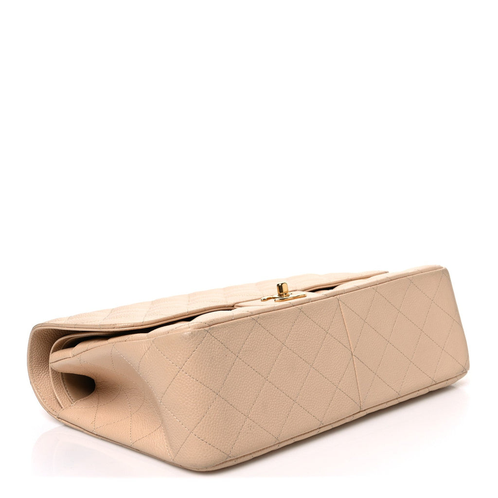 Caviar Quilted Jumbo Double Flap Beige At My store