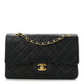 Lambskin Quilted Medium Double Flap Black At My store