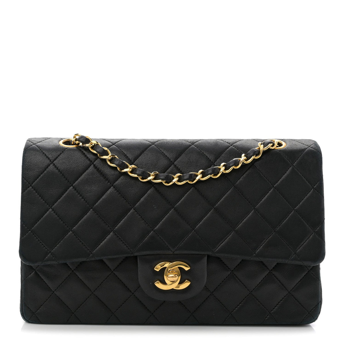 Lambskin Quilted Medium Double Flap Black At My store