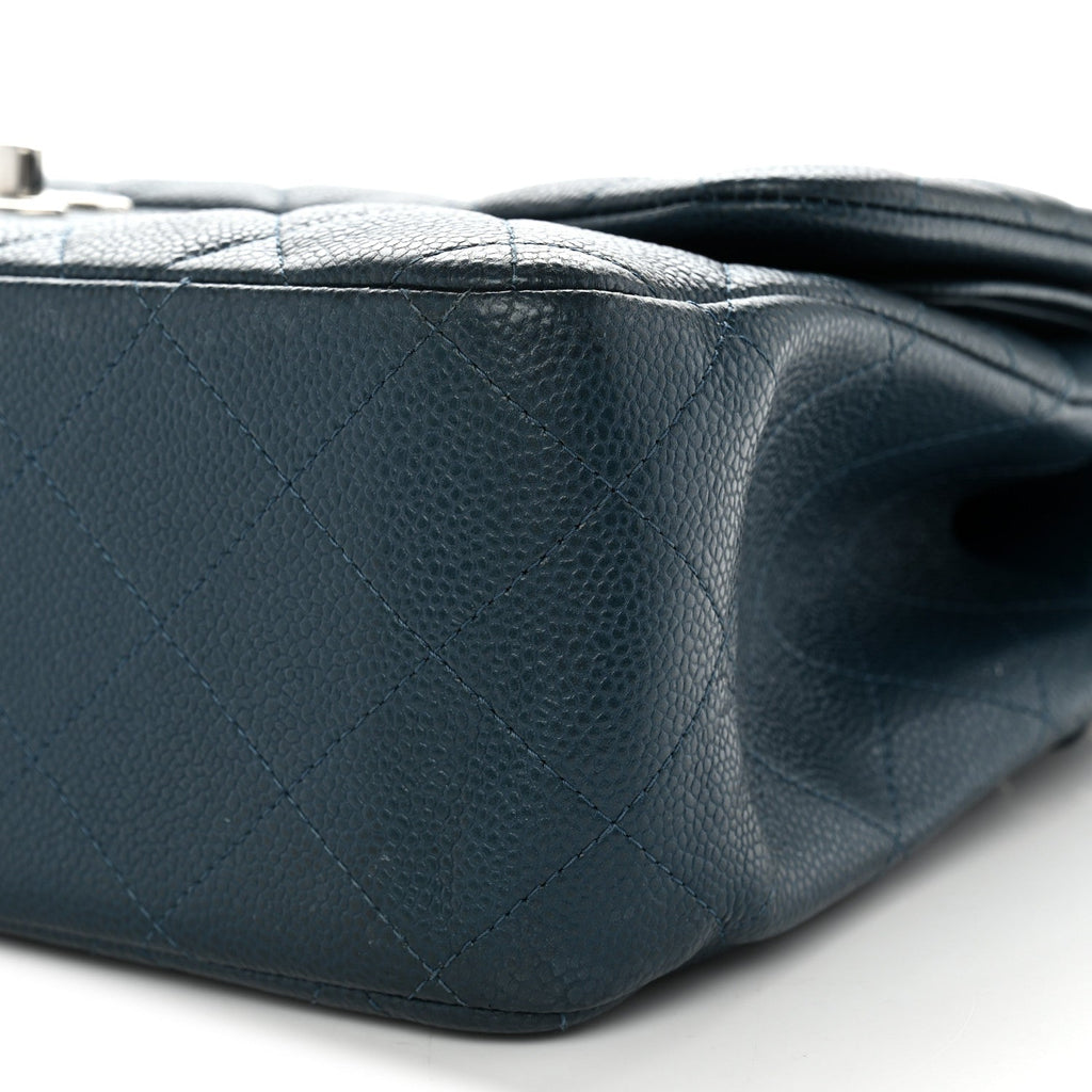 Metallic Caviar Quilted Jumbo Double Flap Dark Blue At My store