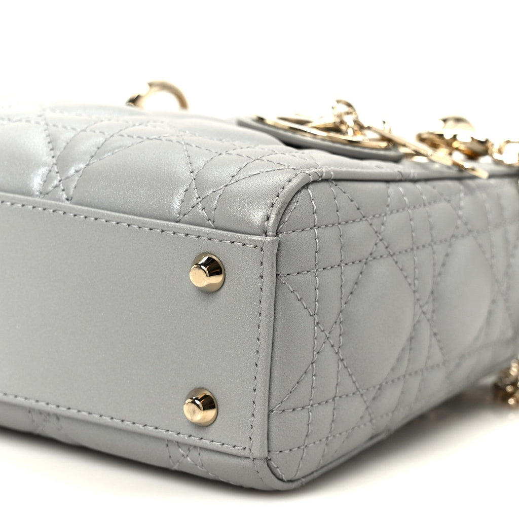 Metallic Lambskin Cannage Mini Lady Dior Grey AT My store