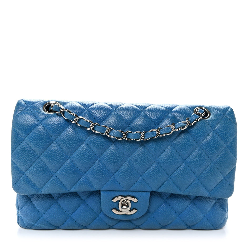 Iridescent Caviar Quilted Medium Double Flap Blue At My store