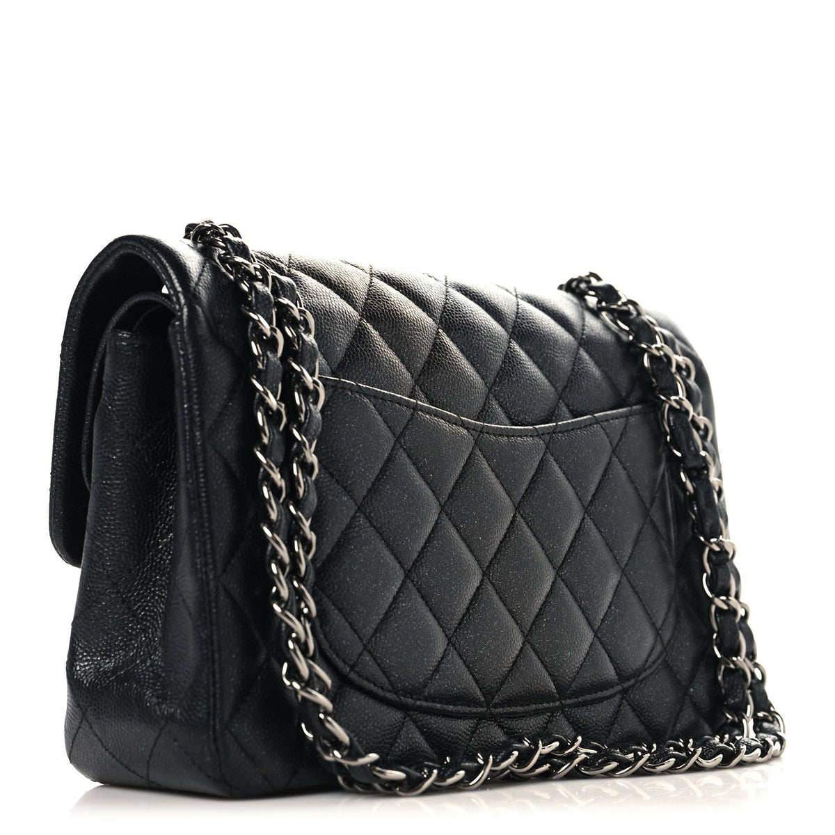 Iridescent Caviar Quilted Small Double Flap Black At My store