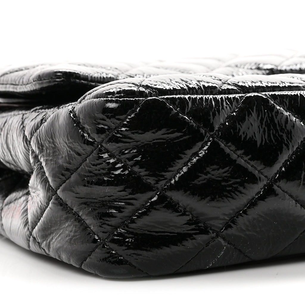 Crumpled Patent Quilted Medium Double Flap Black At My store