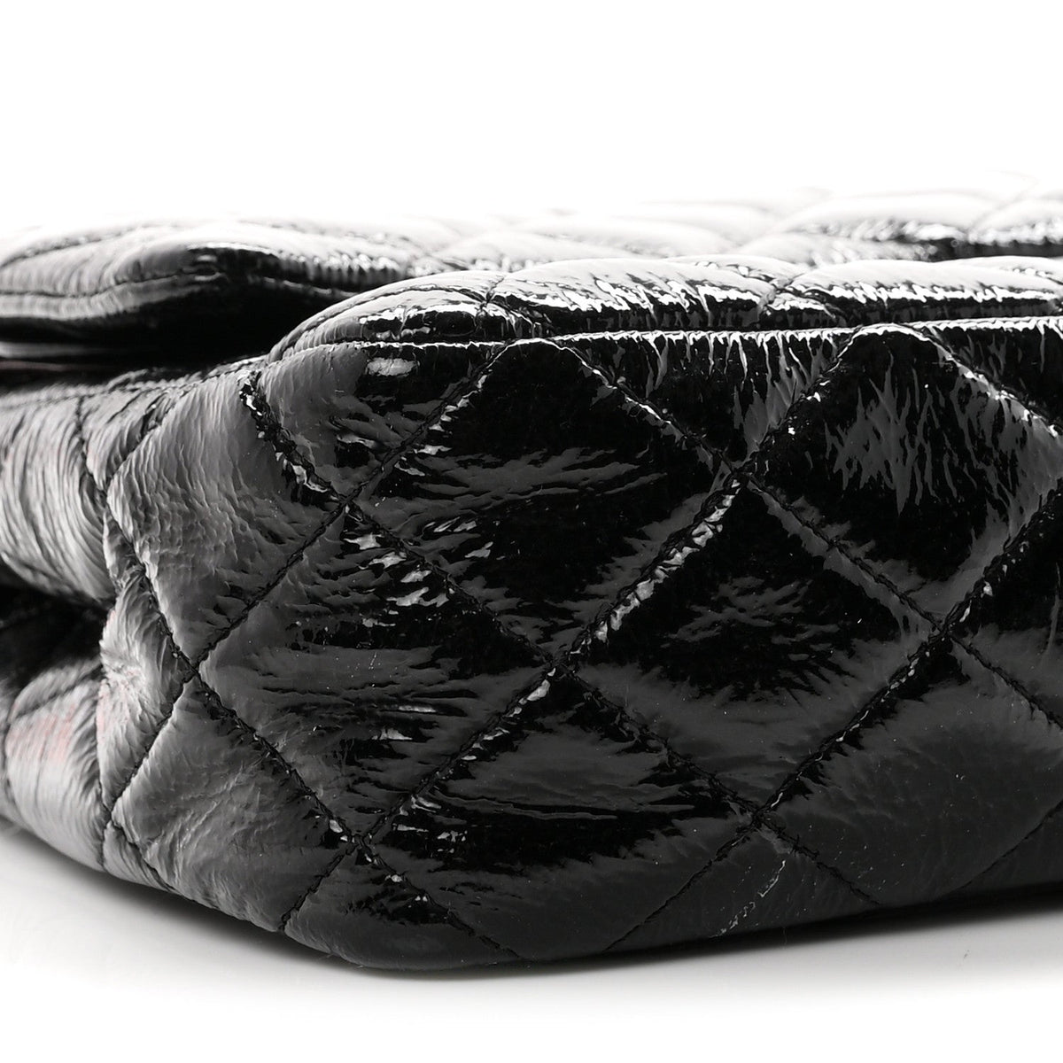 Crumpled Patent Quilted Medium Double Flap Black At My store