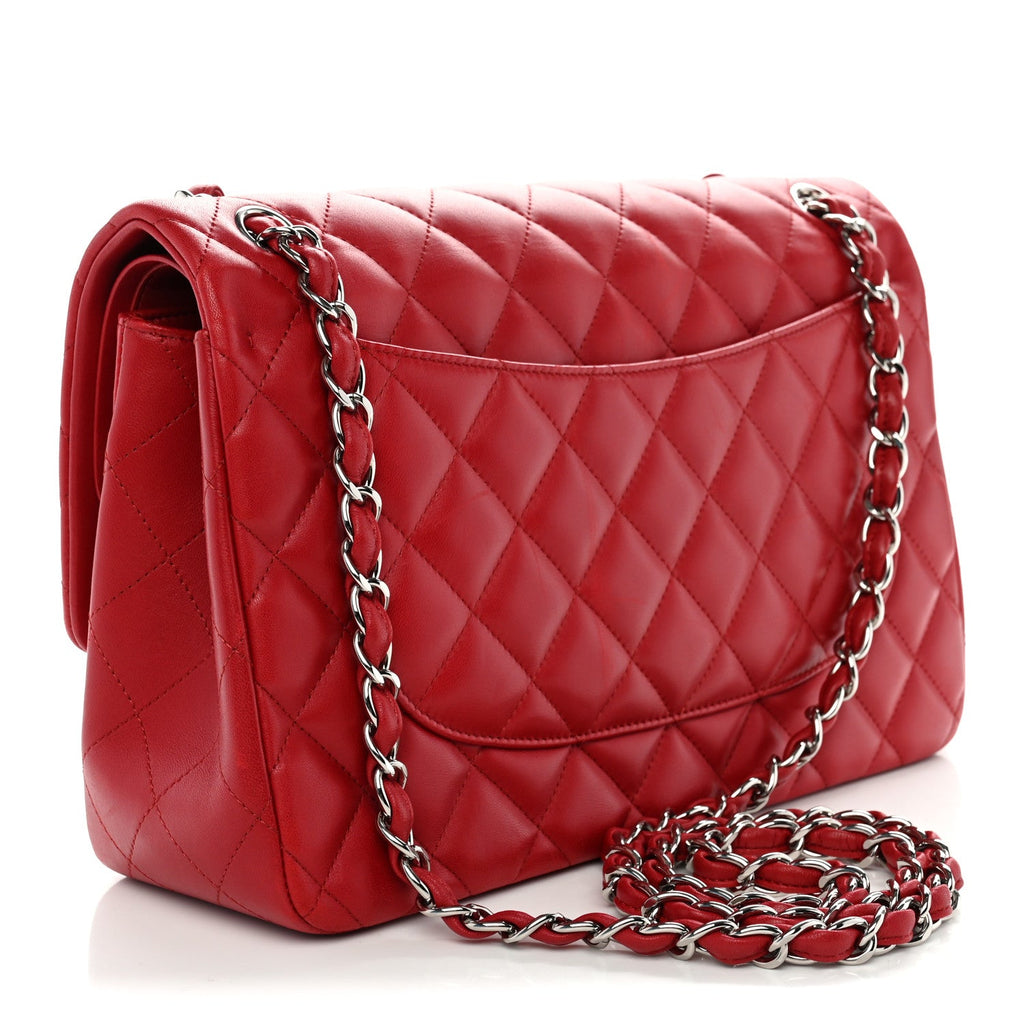 Lambskin Quilted Jumbo Double Flap Red At My store