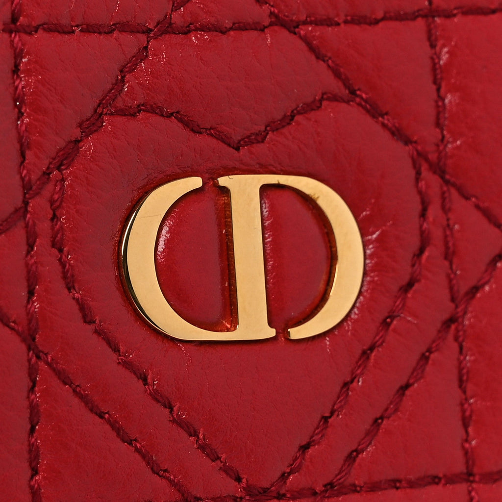 Calfskin Cannage Dioramour Caro Heart Pouch With Chain Bright Red AT My store