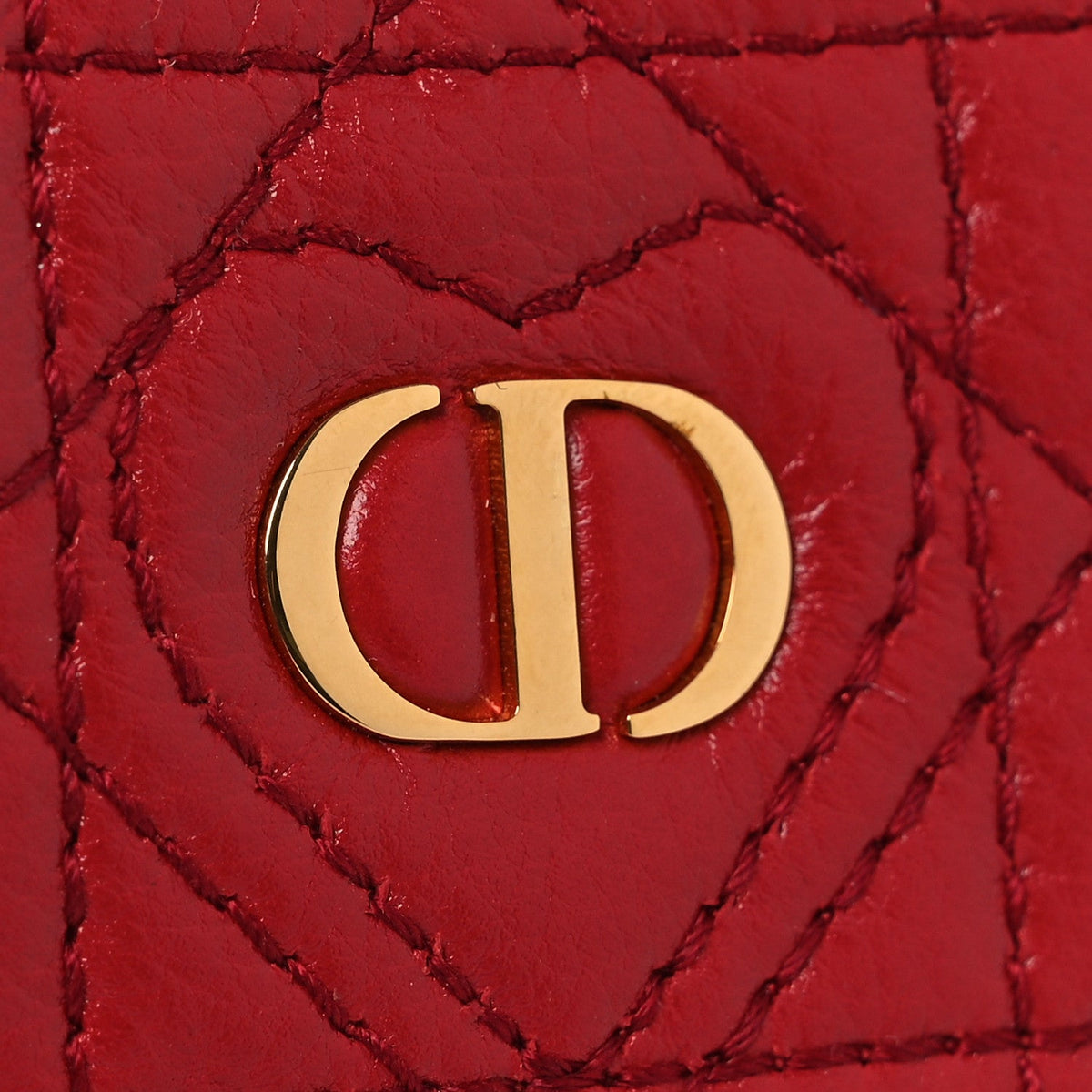 Calfskin Cannage Dioramour Caro Heart Pouch With Chain Bright Red AT My store