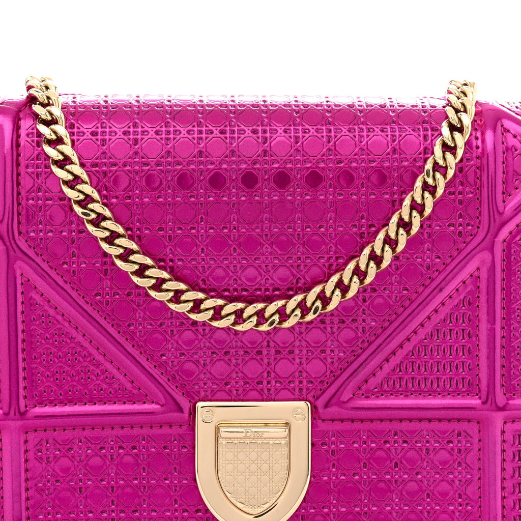 Metallic Patent Micro-Cannage Diorama Wallet on Chain Pouch Pink AT My store
