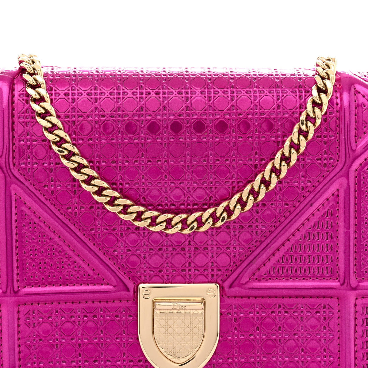 Metallic Patent Micro-Cannage Diorama Wallet on Chain Pouch Pink AT My store