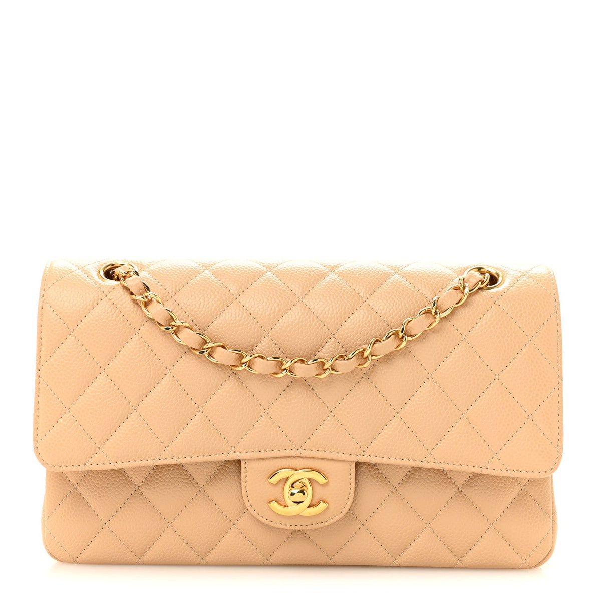 Caviar Quilted Medium Double Flap Beige At My store