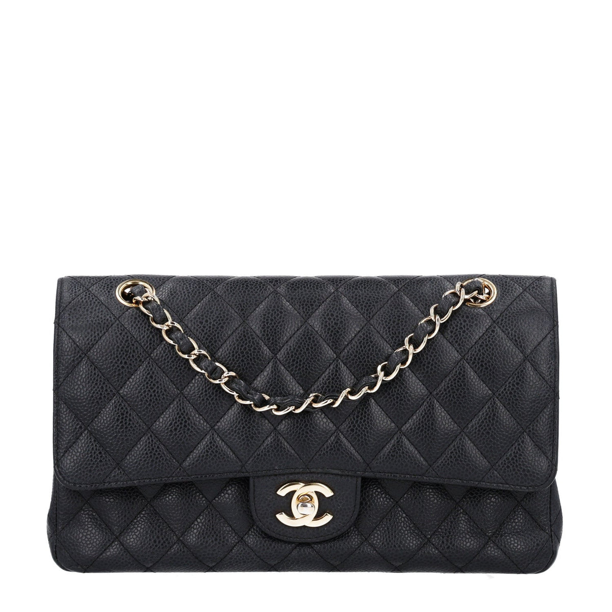 Caviar Quilted Medium Double Flap Black At My store