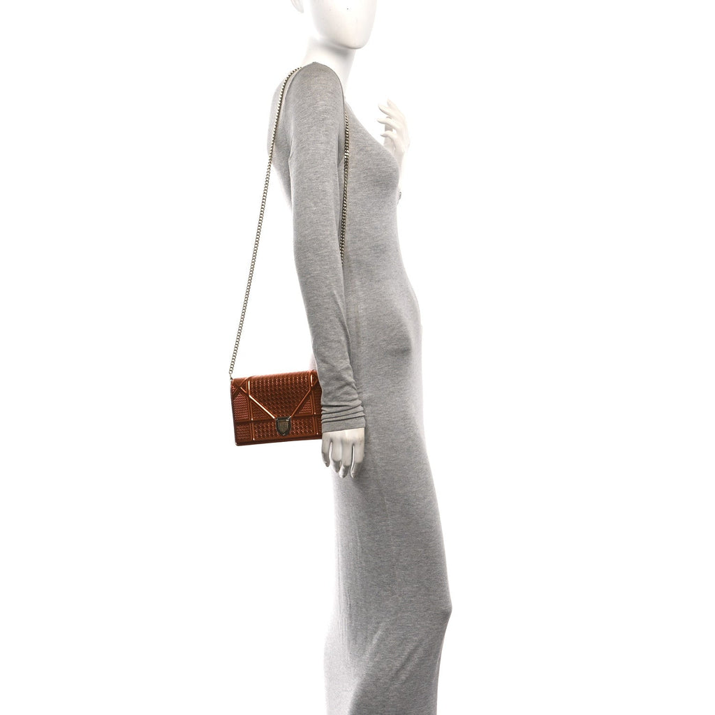 Metallic Patent Micro-Cannage Diorama Wallet on Chain Pouch Orange AT My store