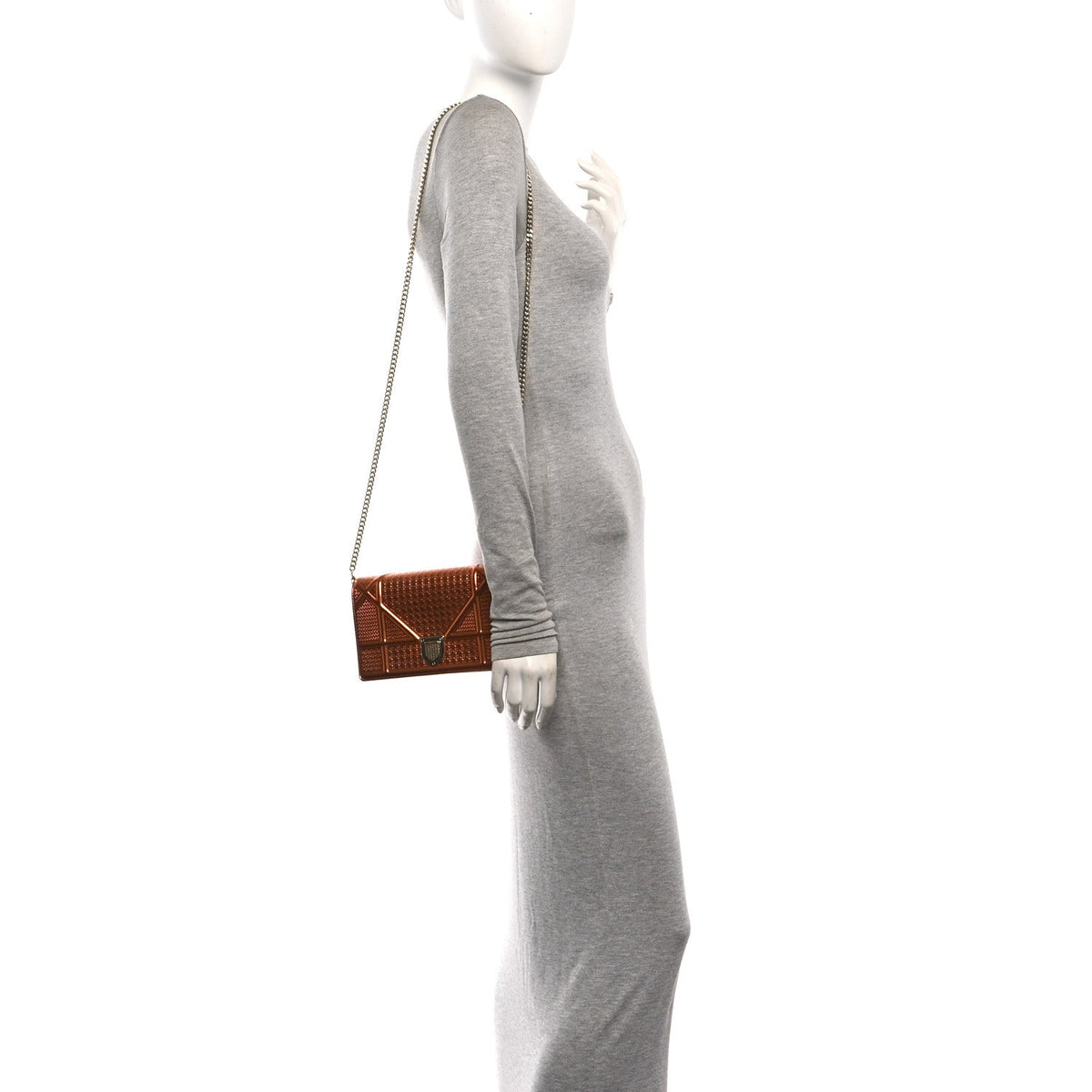 Metallic Patent Micro-Cannage Diorama Wallet on Chain Pouch Orange AT My store