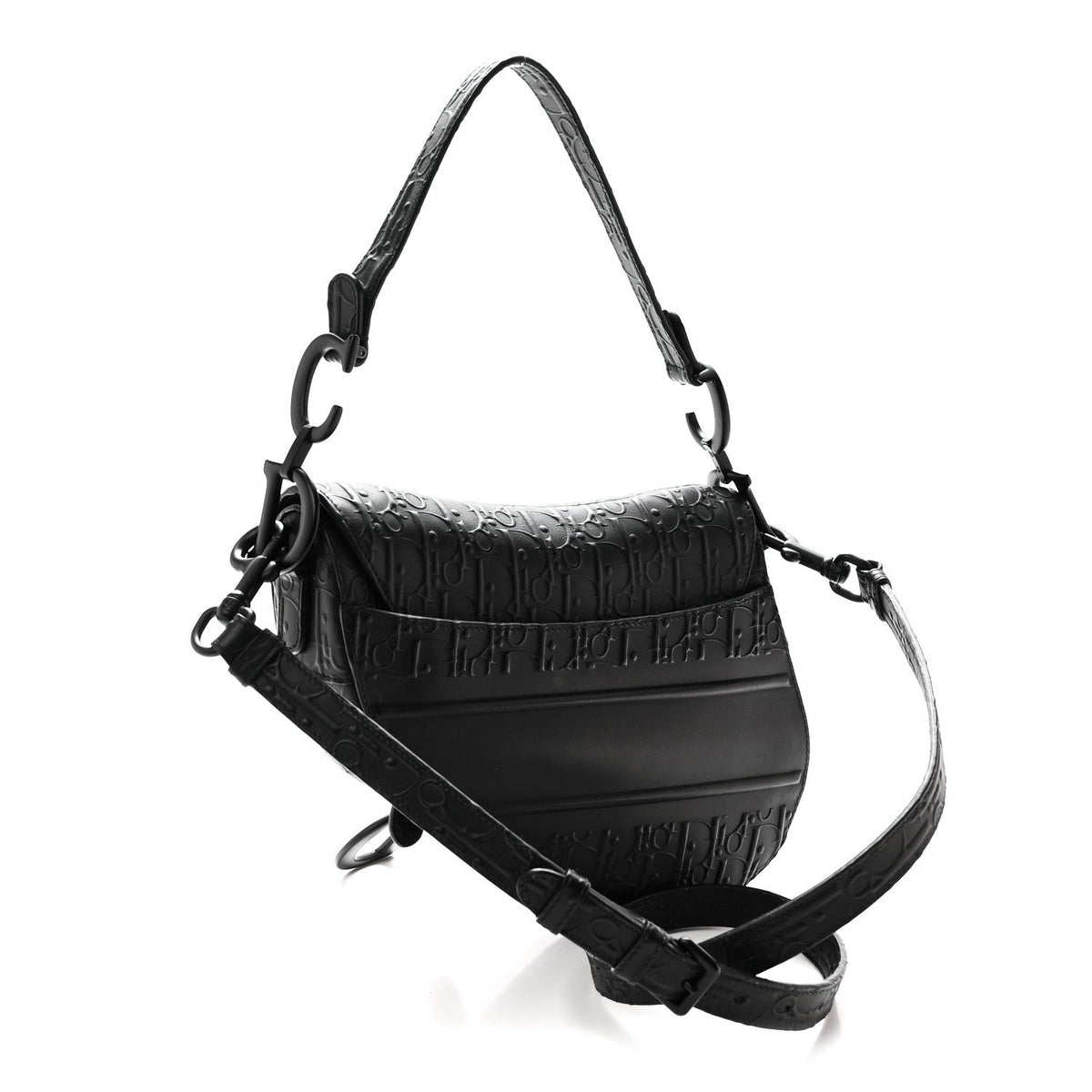 Calfskin Embossed Oblique Saddle Bag With Strap Black AT My store