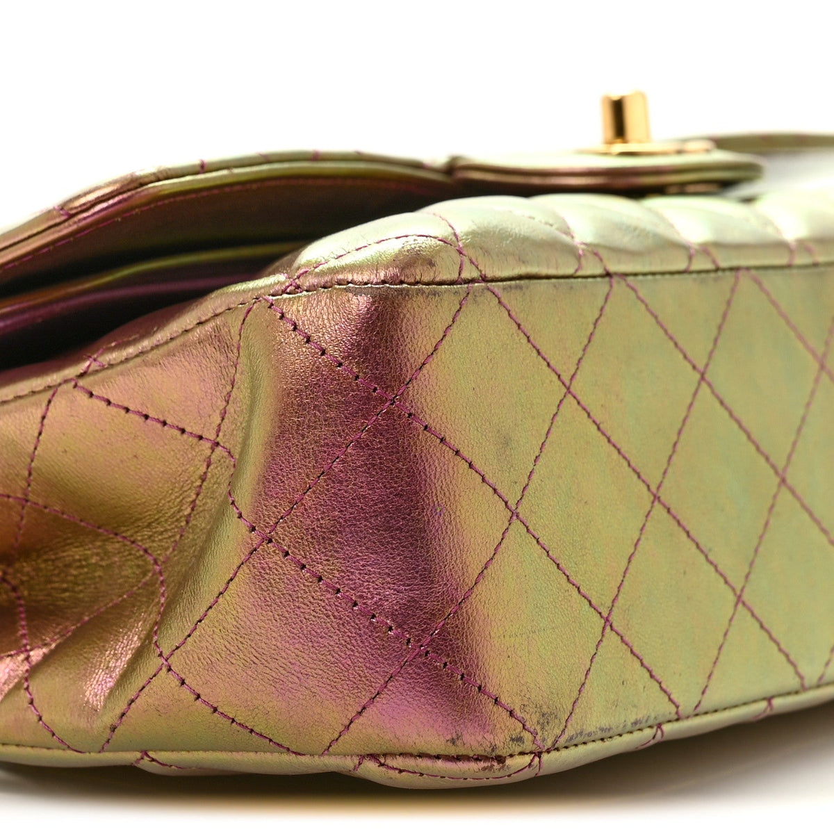 Iridescent Lambskin Quilted Medium Double Flap Purple At My store