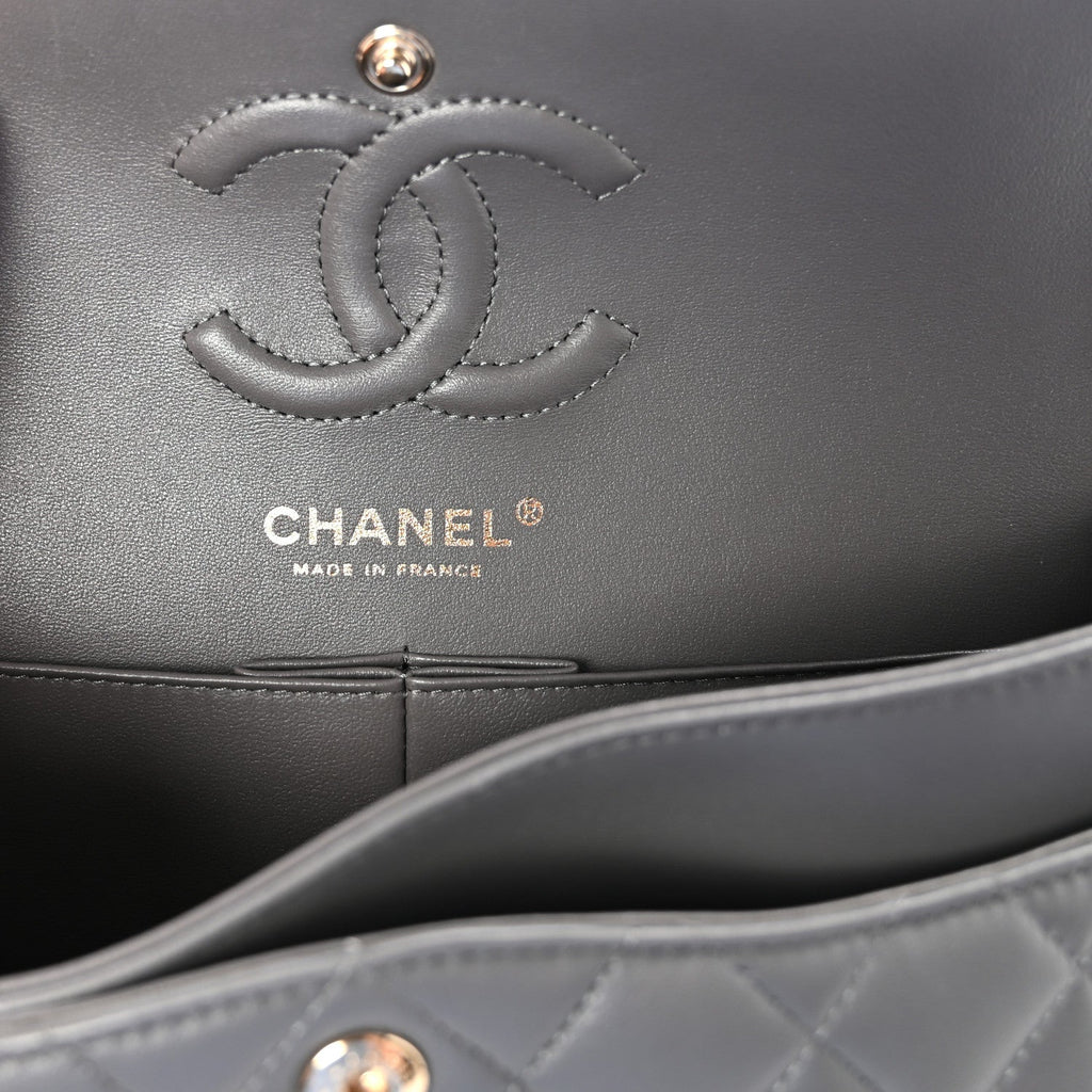 Lambskin Quilted Small Double Flap Grey At My store