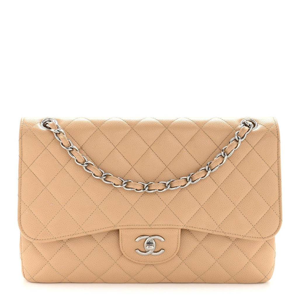 Caviar Quilted Jumbo Double Flap Beige Clair At My store