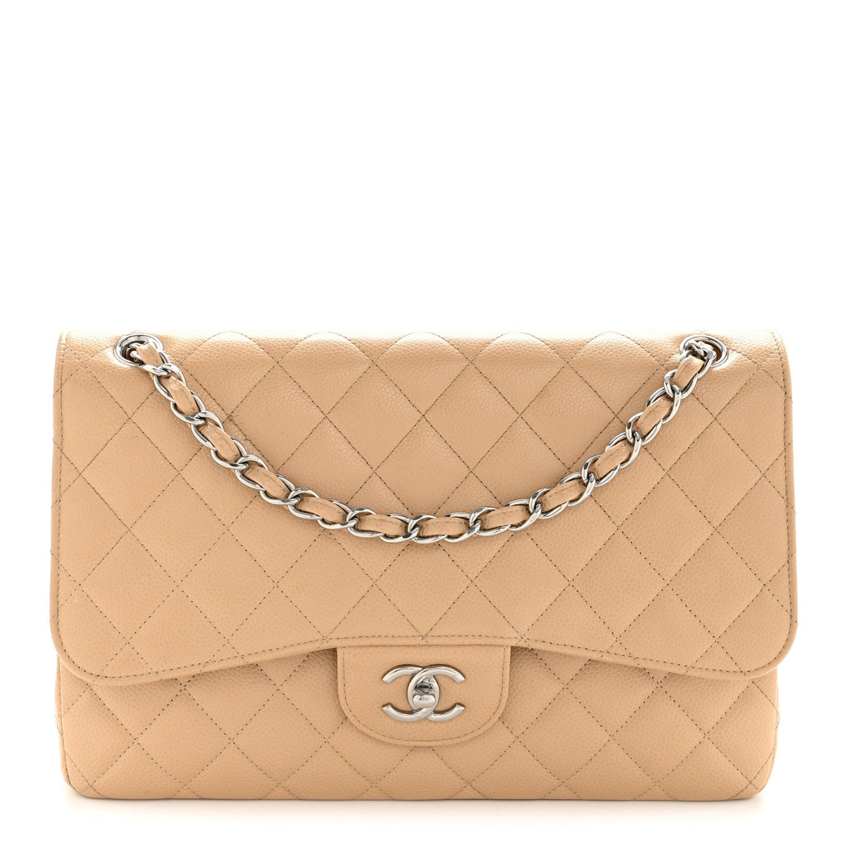 Caviar Quilted Jumbo Double Flap Beige Clair At My store