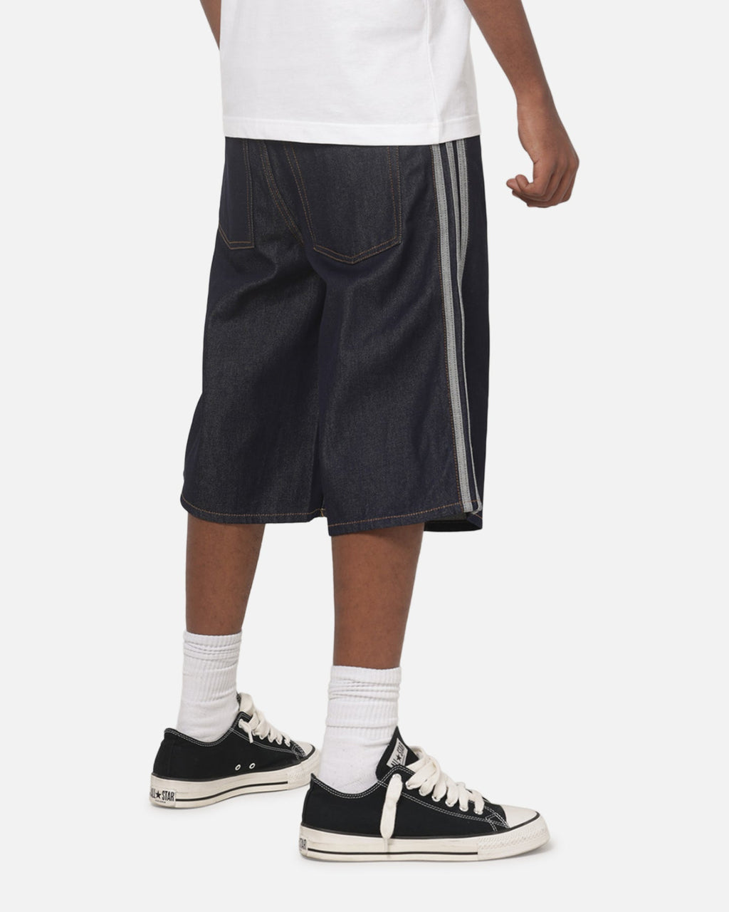 Best-Selling Adidas  Adicolor Jorts Mid-Rise Straight Leg Firebird Shorts Indigo Denim