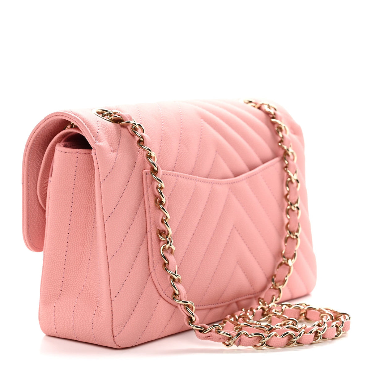 Caviar Chevron Quilted Small Double Flap Pink At My store