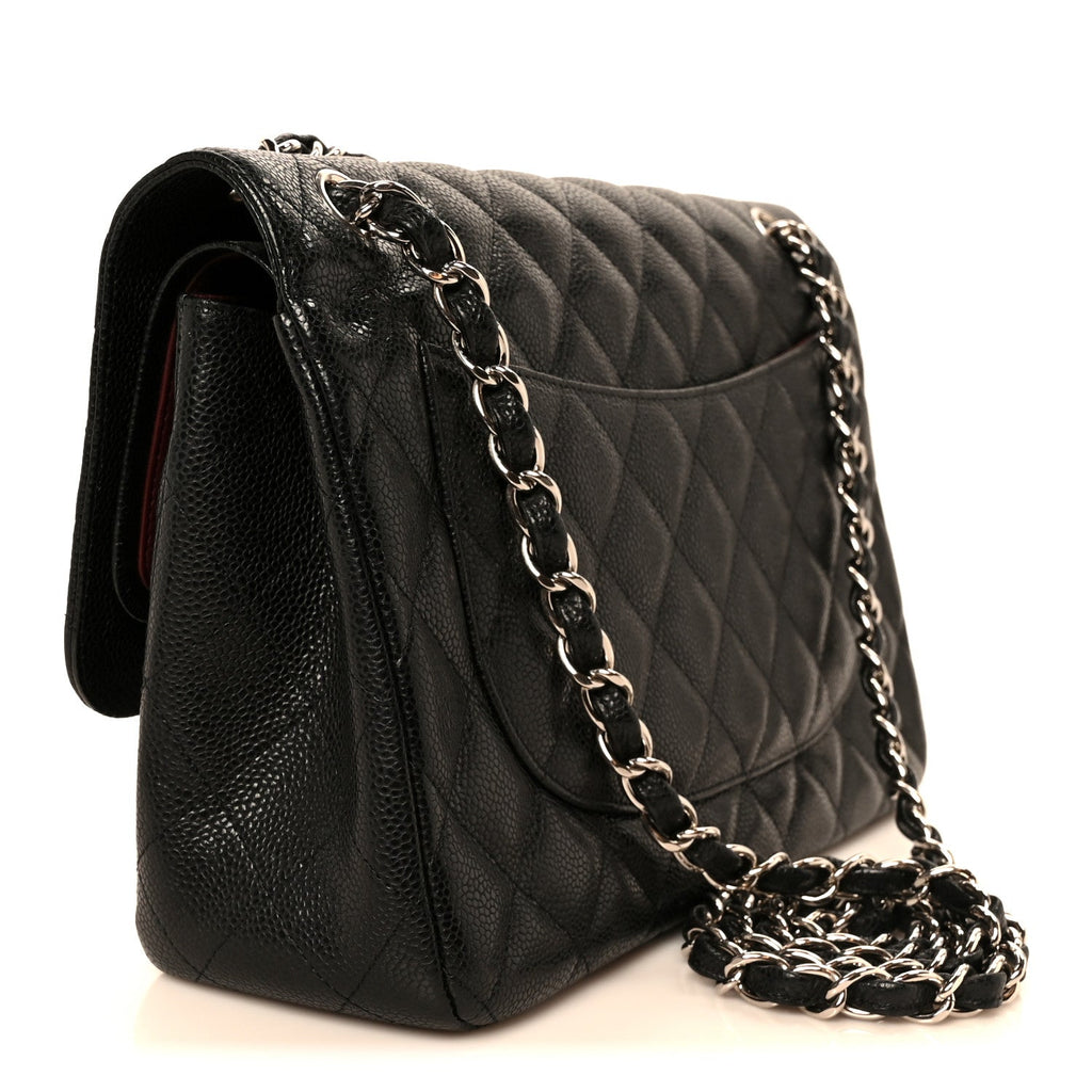 Caviar Quilted Jumbo Double Flap Black At My store