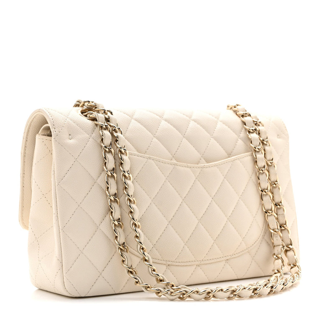 Caviar Quilted Medium Double Flap White At My store