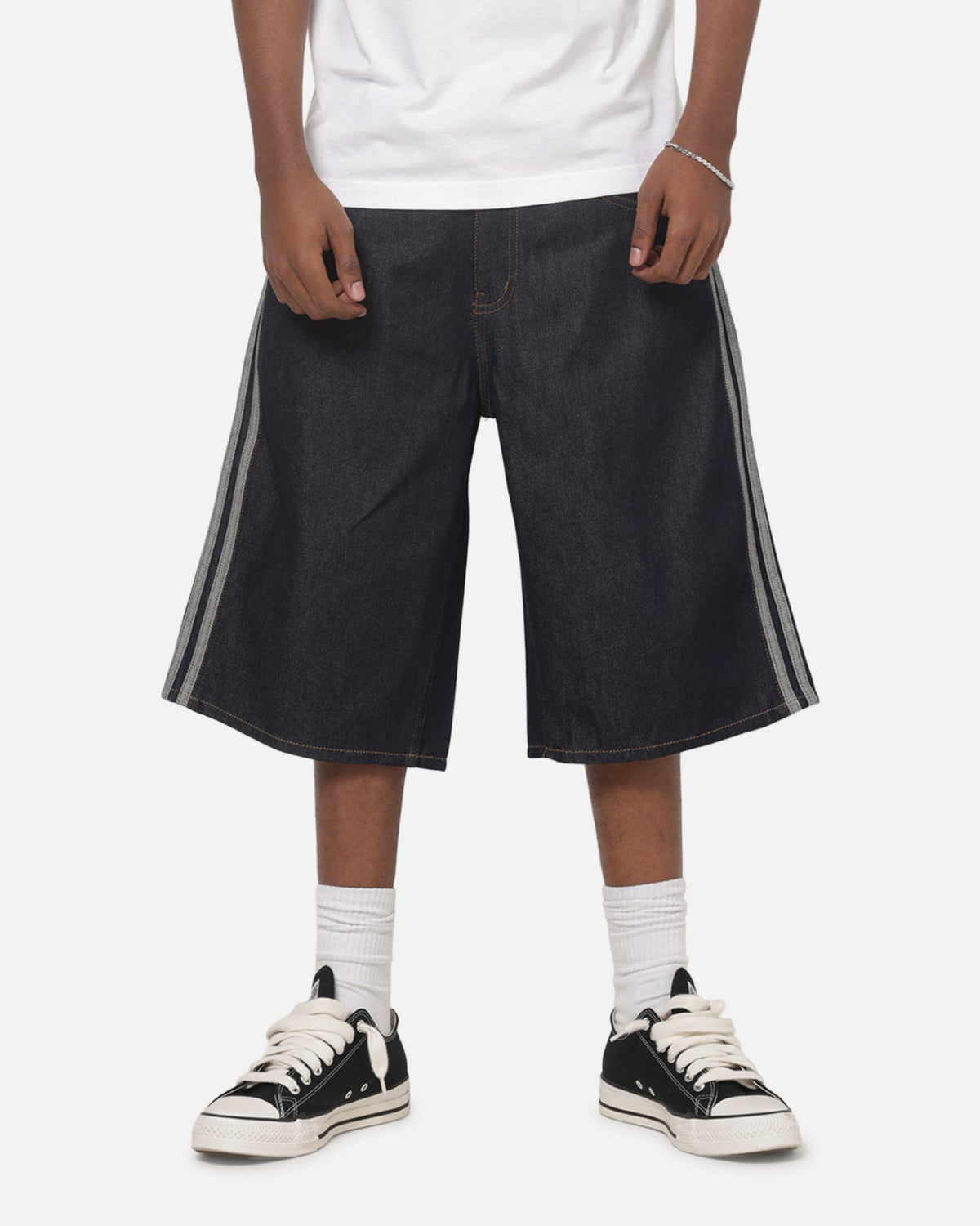 Best-Selling Adidas  Adicolor Jorts Mid-Rise Straight Leg Firebird Shorts Indigo Denim