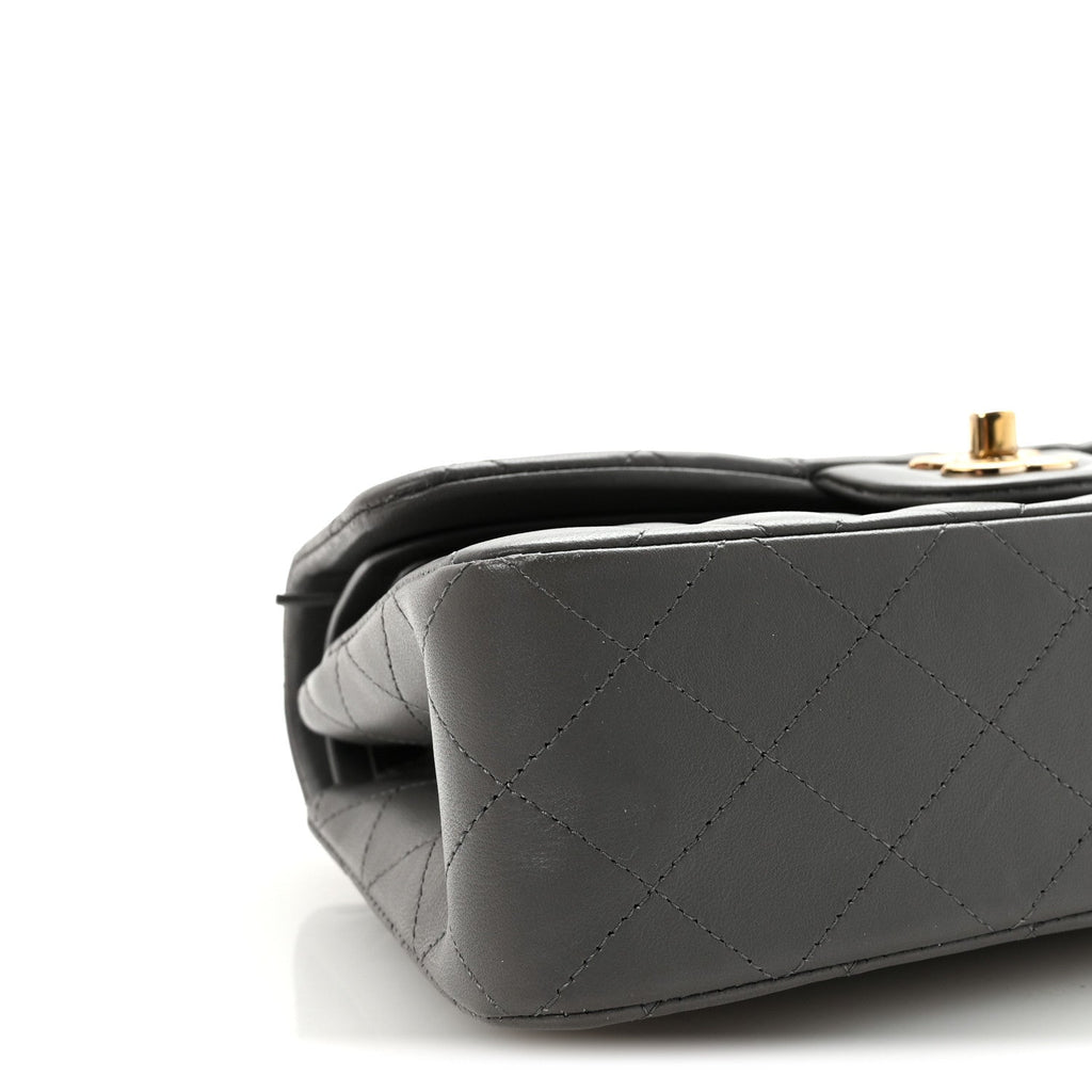 Lambskin Quilted Small Double Flap Grey At My store